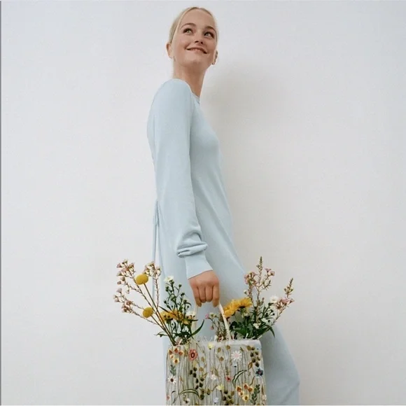 Zara Floral Embroidered Tule White Tote Bag - New - Picture 4 of 7